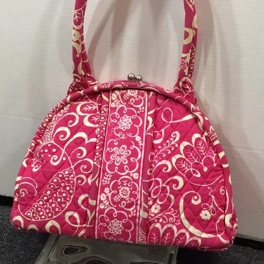 Vera Bradley Eloise Pink Quilted kisslock Bag plus free zip around wallet